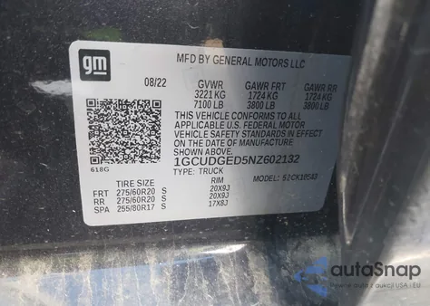 2022 Chevrolet Silverado 1500 4Wd Short Bed Ltz из США, поврежденный, VIN 1GCUDGED5NZ602132